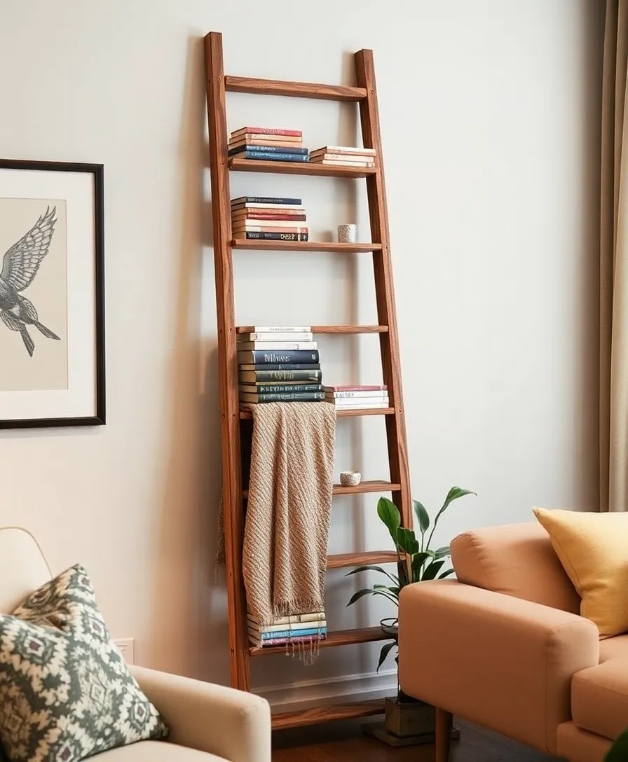 22 DIY Organization Hacks That Will Declutter Your Home (You’ll Be Shocked by #10!) - 10. Use a Ladder for Books and Decor