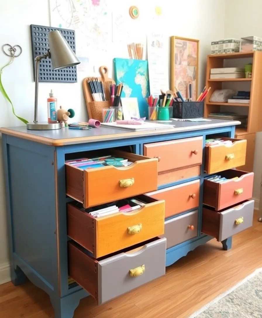 22 DIY Organization Hacks That Will Declutter Your Home (You’ll Be Shocked by #10!) - 8. Transform an Old Dresser into a Craft Station